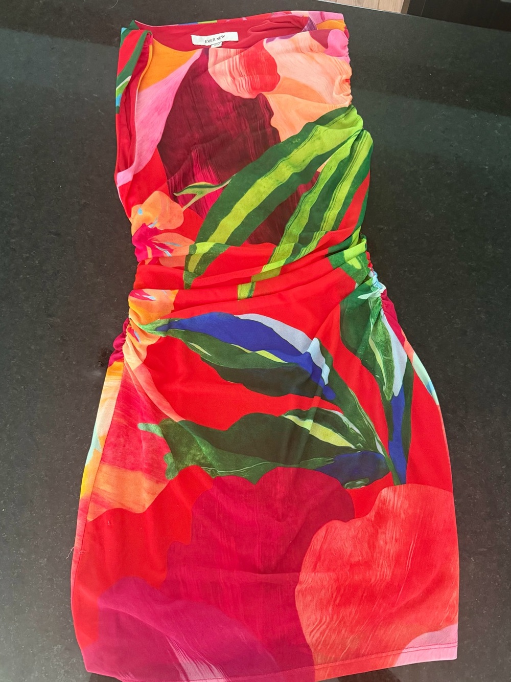 Ever New Red Tropical Strapless Ruched Dress